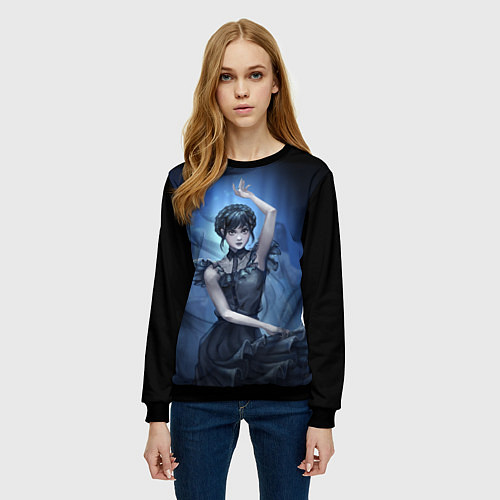 Женский свитшот Уэнсдэй Аддамс: Танец / 3D-Черный – фото 3