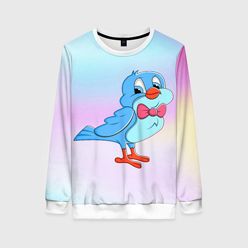 Женский свитшот Птица с бабочкой на радужном фоне / 3D-Белый – фото 1