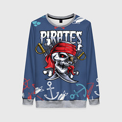 Свитшот женский Пиратский череп в бандане, цвет: 3D-меланж
