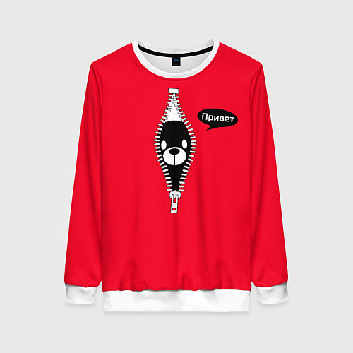 Женский свитшот С мишкой на замочке молнии / 3D-Белый – фото 1