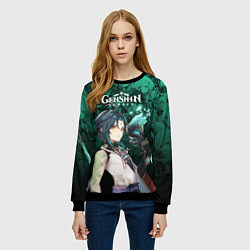 Свитшот женский Сяо - геншин импакт, цвет: 3D-черный — фото 2