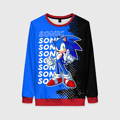 Женский свитшот Соник на синем фоне / 3D-Красный – фото 1