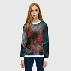 Свитшот женский Абстрактные волны красок и дыма во тьме, цвет: 3D-белый — фото 2