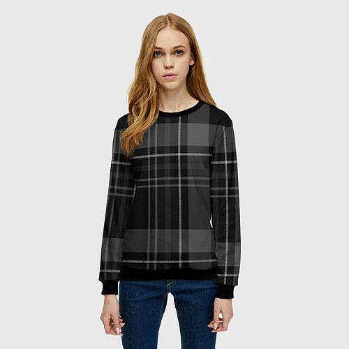 Женский свитшот Темная клетка / 3D-Черный – фото 3