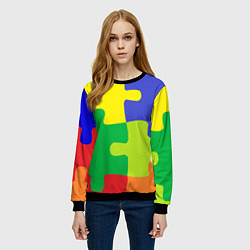 Свитшот женский Пазлы разноцветные, цвет: 3D-черный — фото 2