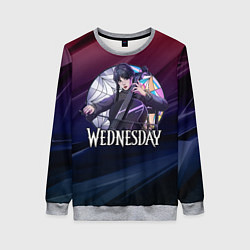 Свитшот женский Уэнсдэй играет на виолончели рисунок, цвет: 3D-меланж