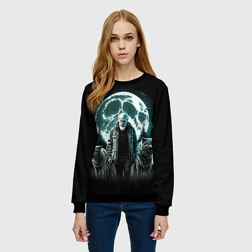 Женский свитшот Король и Шут Лесник с волками / 3D-Черный – фото 3