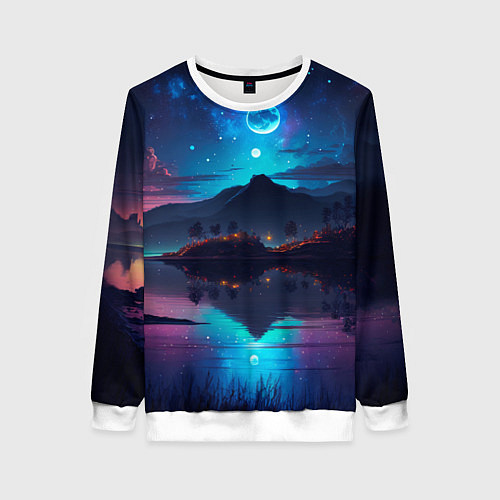 Женский свитшот Ночное небо, пейзаж / 3D-Белый – фото 1