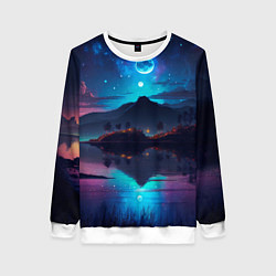 Свитшот женский Ночное небо, пейзаж, цвет: 3D-белый