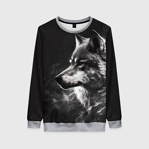 Женский свитшот Волк в белом дыму / 3D-Меланж – фото 1