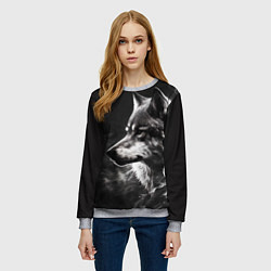 Свитшот женский Волк в белом дыму, цвет: 3D-меланж — фото 2