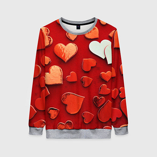 Женский свитшот Красные сердца на красном фоне / 3D-Меланж – фото 1