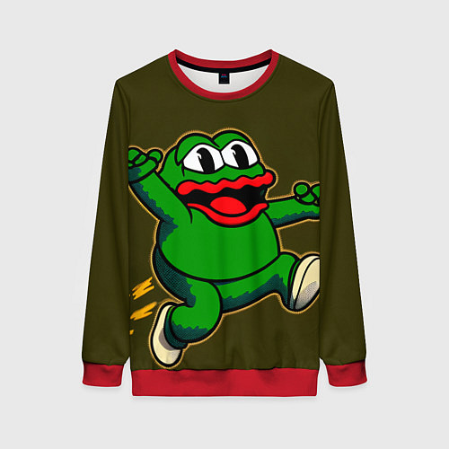 Женский свитшот Лягушонок Пепе начал бегать / 3D-Красный – фото 1