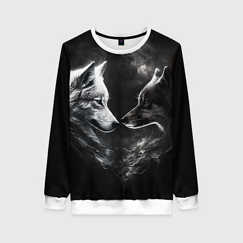Женский свитшот Пара волков - белый и черный / 3D-Белый – фото 1