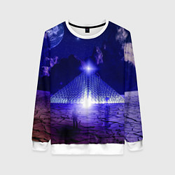 Свитшот женский Синяя магическая пирамида, горы и космос, цвет: 3D-белый