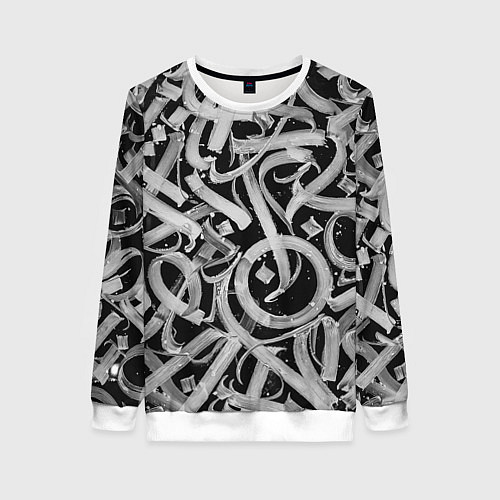 Женский свитшот Черно-белая каллиграфия / 3D-Белый – фото 1