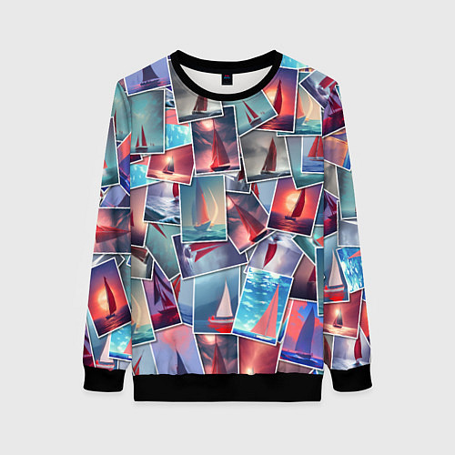 Женский свитшот Корабли с алыми парусами: арт нейросети / 3D-Черный – фото 1
