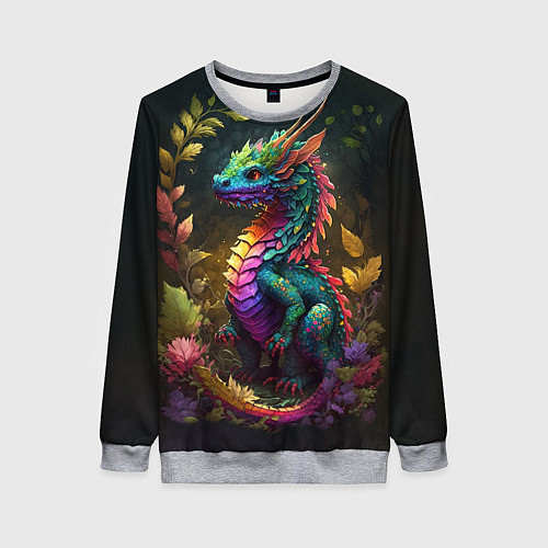 Женский свитшот Разноцветный дракончик в лесу / 3D-Меланж – фото 1