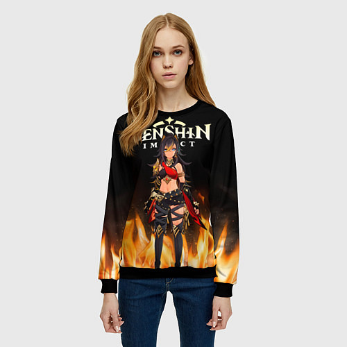 Женский свитшот Дэхья - пламенная грива / 3D-Черный – фото 3