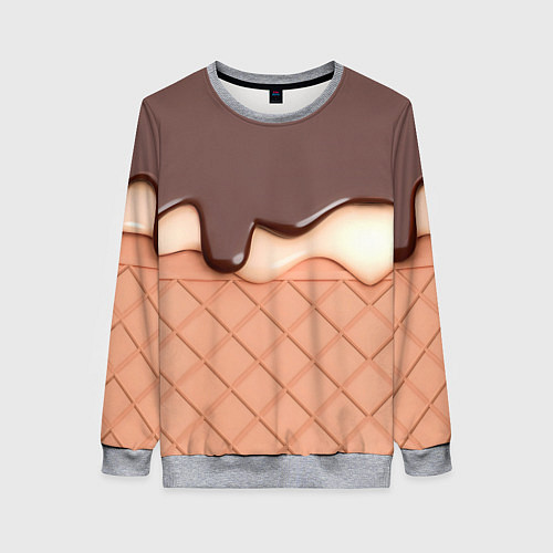 Женский свитшот Растаявший шоколад - вафельное мороженое / 3D-Меланж – фото 1