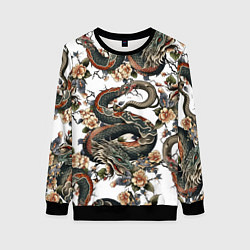 Свитшот женский Тату японский дракон, цвет: 3D-черный