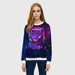 Свитшот женский Котик в неоне, цвет: 3D-белый — фото 2