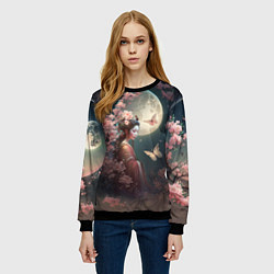 Свитшот женский Девушка в сакуре под луной, цвет: 3D-черный — фото 2
