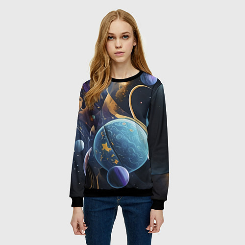 Женский свитшот Планеты во вселенной / 3D-Черный – фото 3