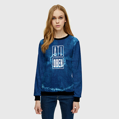 Женский свитшот Знак овна на фоне тай-дай / 3D-Черный – фото 3