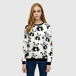 Свитшот женский Панды и бамбук, цвет: 3D-черный — фото 2