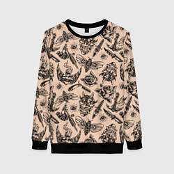 Женский свитшот Татуировка с цикадой и демоном Они - паттерн