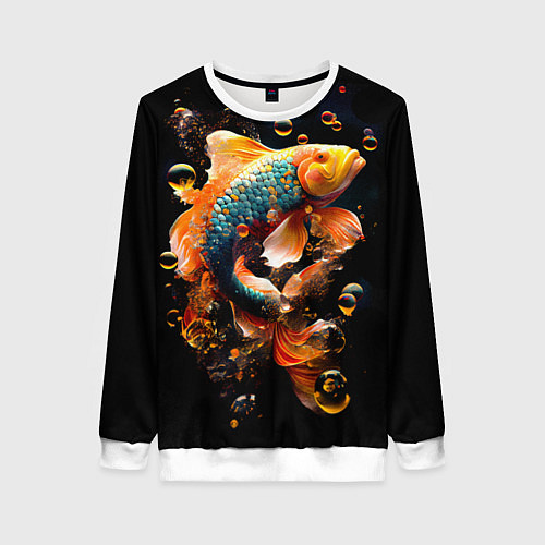 Женский свитшот Золотая рыбка с изумрудной чешуей / 3D-Белый – фото 1