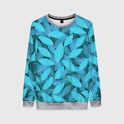 Женский свитшот Бирюзовые листья / 3D-Меланж – фото 1
