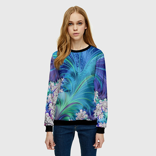Женский свитшот Авангардная фрактальная композиция / 3D-Черный – фото 3