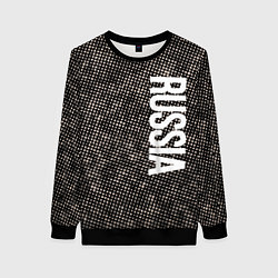 Свитшот женский Россия на фоне узора медного цвета, цвет: 3D-черный