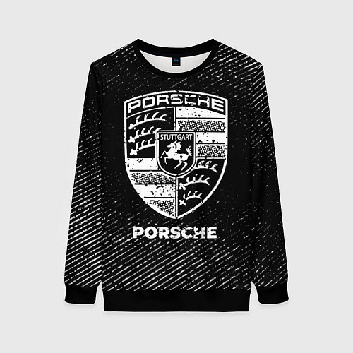 Женский свитшот Porsche с потертостями на темном фоне / 3D-Черный – фото 1