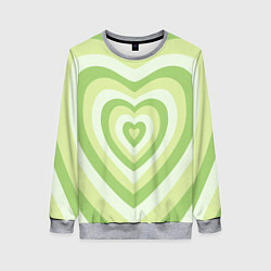 Свитшот женский Зеленые сердца - индикид паттерн, цвет: 3D-меланж