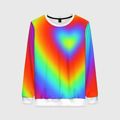 Женский свитшот Сердце - радужный градиент / 3D-Белый – фото 1