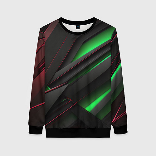 Женский свитшот Объемная текстура с зеленым свечением / 3D-Черный – фото 1