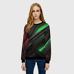 Свитшот женский Объемная текстура с зеленым свечением, цвет: 3D-черный — фото 2