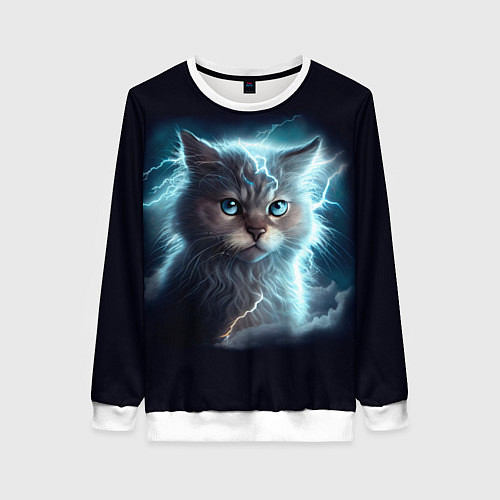 Женский свитшот Котик с молниями / 3D-Белый – фото 1