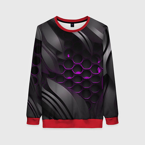 Женский свитшот Черные объекты с фиолетовой сеткой / 3D-Красный – фото 1