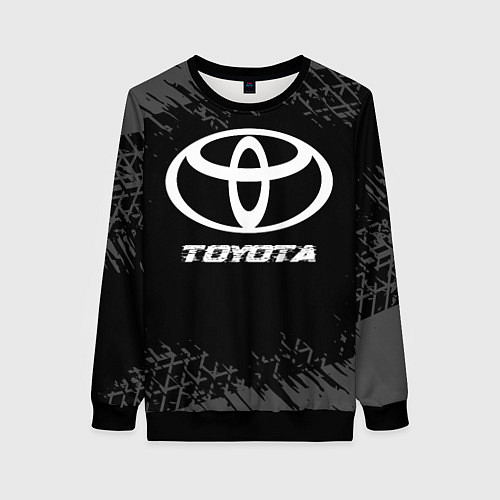 Женский свитшот Toyota speed на темном фоне со следами шин / 3D-Черный – фото 1