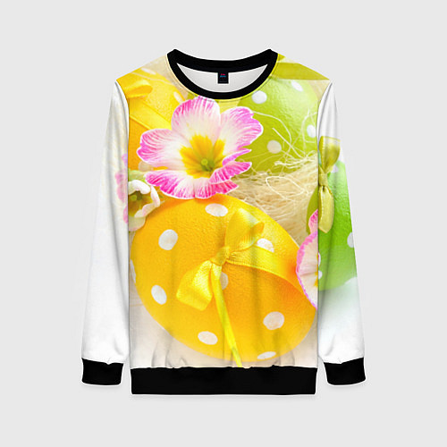 Женский свитшот Пасхальные яйца и цветы / 3D-Черный – фото 1