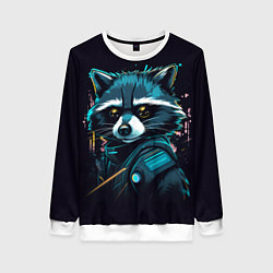 Свитшот женский Енот - cyberpunk style, цвет: 3D-белый