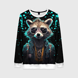 Женский свитшот Енот в стиле киберпанк