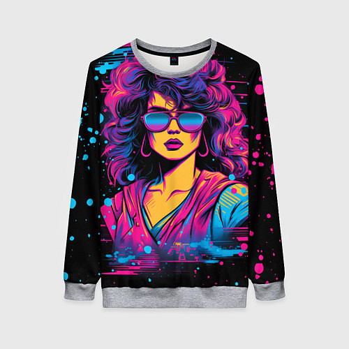 Женский свитшот Lady - retrowave style / 3D-Меланж – фото 1