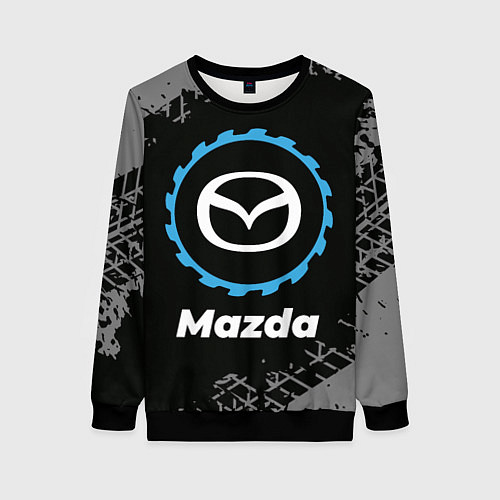 Женский свитшот Mazda в стиле Top Gear со следами шин на фоне / 3D-Черный – фото 1