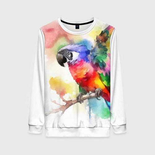 Женский свитшот Разноцветный акварельный попугай / 3D-Белый – фото 1