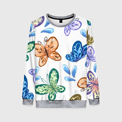 Свитшот женский Стая водных бабочек, цвет: 3D-меланж